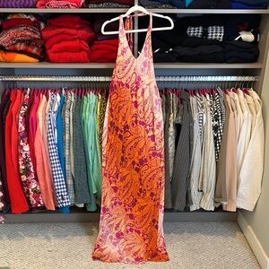 Tommy Bahama orange/pink paisley print halter neck backless maxi dress size XXS
